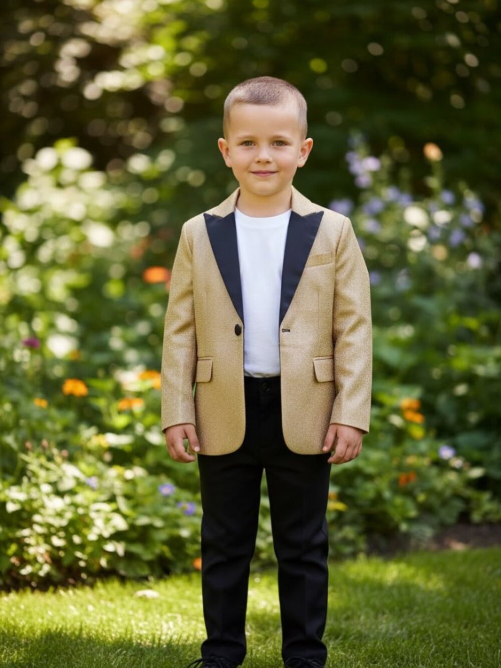 Boys Gold Metallic Glitter Tuxedo Blazer Jacket size 5/6